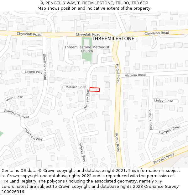 9, PENGELLY WAY, THREEMILESTONE, TRURO, TR3 6DP: Location map and indicative extent of plot