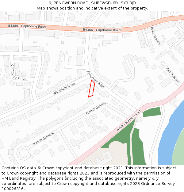 9, PENGWERN ROAD, SHREWSBURY, SY3 8JD: Location map and indicative extent of plot