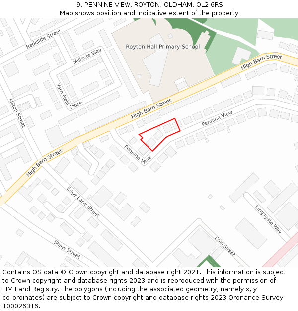 9, PENNINE VIEW, ROYTON, OLDHAM, OL2 6RS: Location map and indicative extent of plot