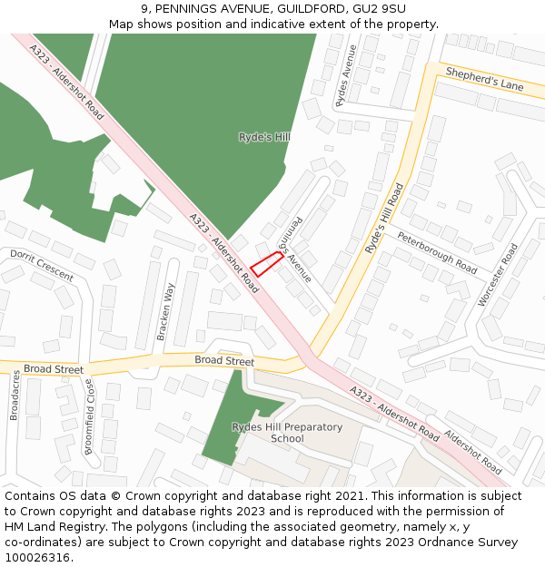 9, PENNINGS AVENUE, GUILDFORD, GU2 9SU: Location map and indicative extent of plot