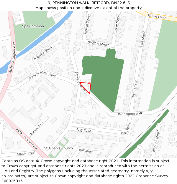 9, PENNINGTON WALK, RETFORD, DN22 6LS: Location map and indicative extent of plot