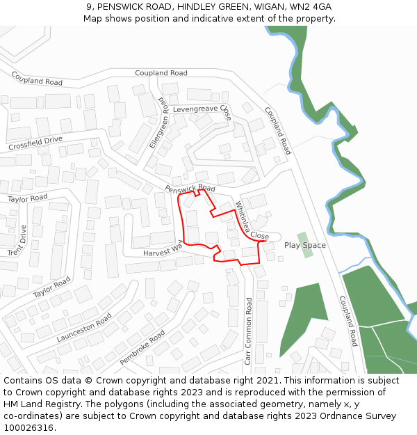 9, PENSWICK ROAD, HINDLEY GREEN, WIGAN, WN2 4GA: Location map and indicative extent of plot