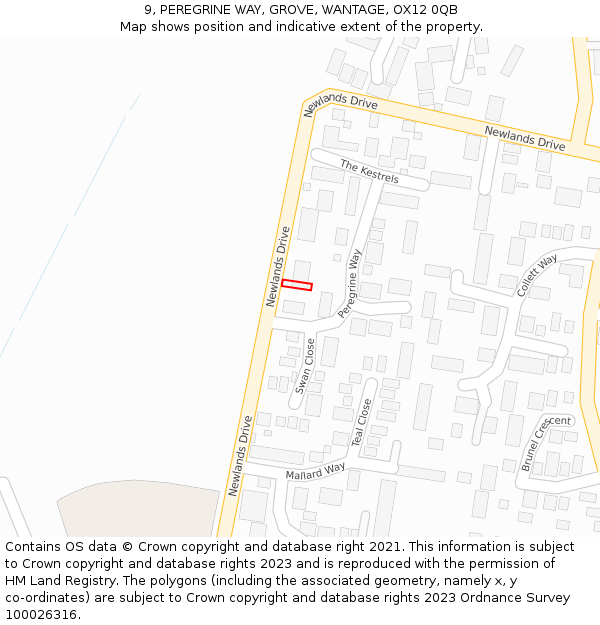 9, PEREGRINE WAY, GROVE, WANTAGE, OX12 0QB: Location map and indicative extent of plot