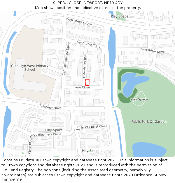 9, PERU CLOSE, NEWPORT, NP19 4DY: Location map and indicative extent of plot