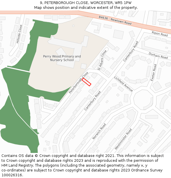 9, PETERBOROUGH CLOSE, WORCESTER, WR5 1PW: Location map and indicative extent of plot