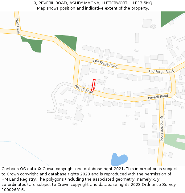 9, PEVERIL ROAD, ASHBY MAGNA, LUTTERWORTH, LE17 5NQ: Location map and indicative extent of plot