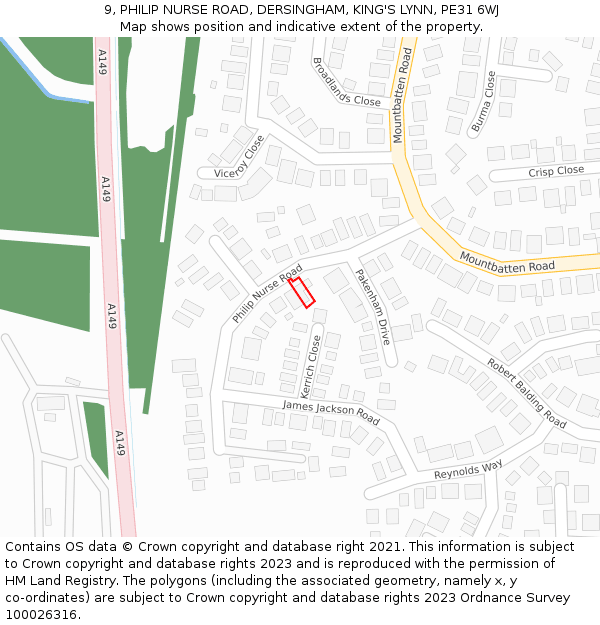 9, PHILIP NURSE ROAD, DERSINGHAM, KING'S LYNN, PE31 6WJ: Location map and indicative extent of plot