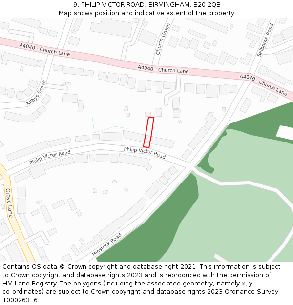 9, PHILIP VICTOR ROAD, BIRMINGHAM, B20 2QB: Location map and indicative extent of plot