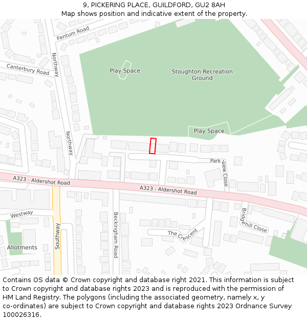 9, PICKERING PLACE, GUILDFORD, GU2 8AH: Location map and indicative extent of plot