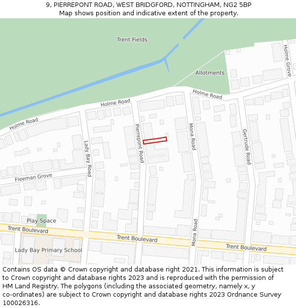 9, PIERREPONT ROAD, WEST BRIDGFORD, NOTTINGHAM, NG2 5BP: Location map and indicative extent of plot