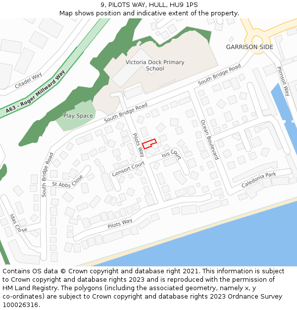 9, PILOTS WAY, HULL, HU9 1PS: Location map and indicative extent of plot