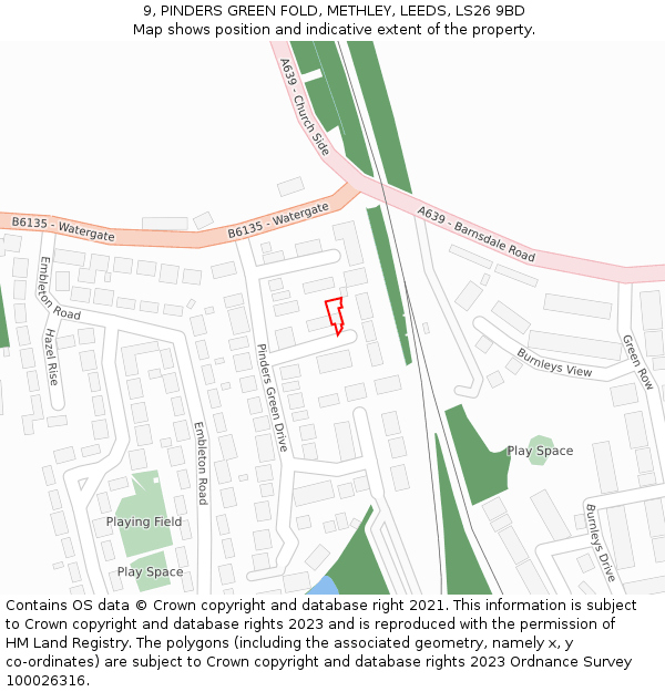 9, PINDERS GREEN FOLD, METHLEY, LEEDS, LS26 9BD: Location map and indicative extent of plot