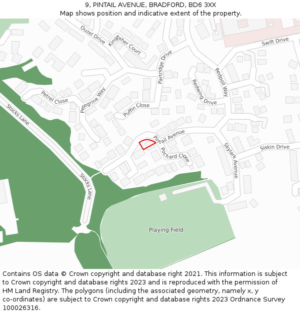 9, PINTAIL AVENUE, BRADFORD, BD6 3XX: Location map and indicative extent of plot