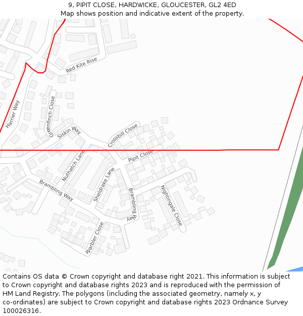 9, PIPIT CLOSE, HARDWICKE, GLOUCESTER, GL2 4ED: Location map and indicative extent of plot