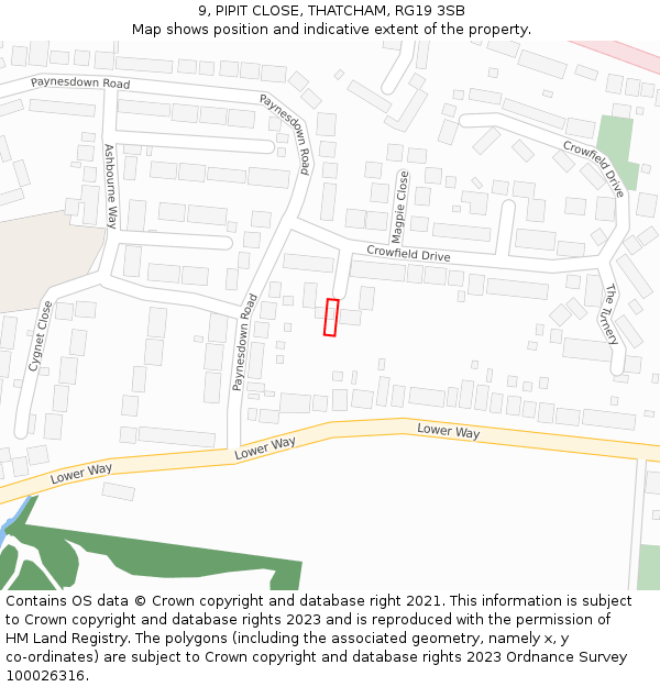 9, PIPIT CLOSE, THATCHAM, RG19 3SB: Location map and indicative extent of plot
