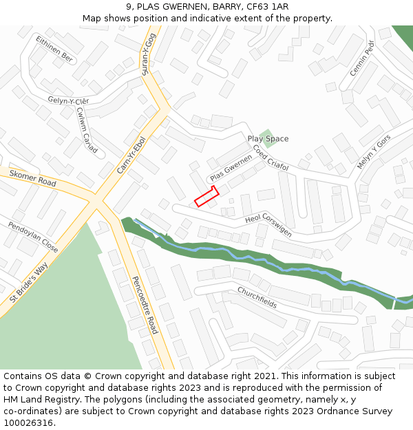 9, PLAS GWERNEN, BARRY, CF63 1AR: Location map and indicative extent of plot