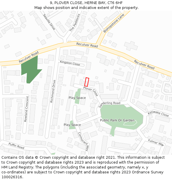 9, PLOVER CLOSE, HERNE BAY, CT6 6HF: Location map and indicative extent of plot