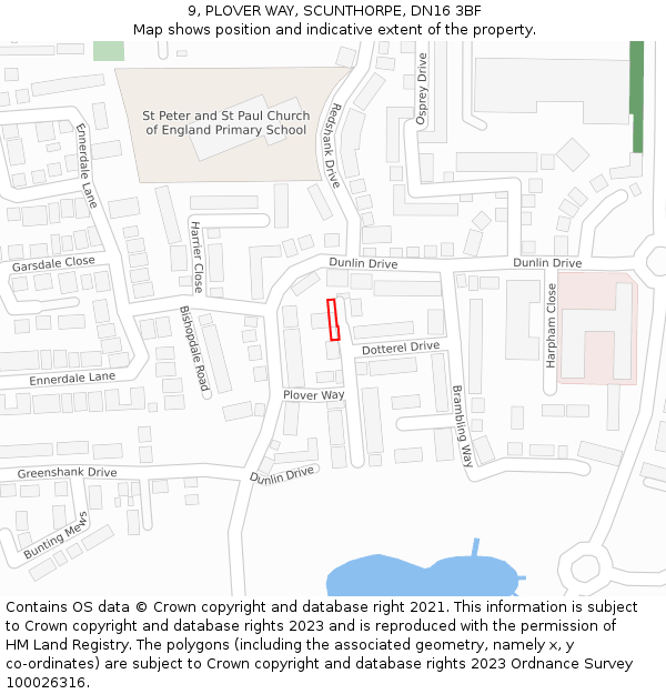 9, PLOVER WAY, SCUNTHORPE, DN16 3BF: Location map and indicative extent of plot