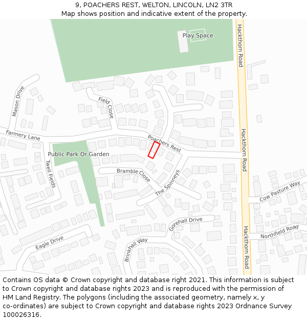 9, POACHERS REST, WELTON, LINCOLN, LN2 3TR: Location map and indicative extent of plot