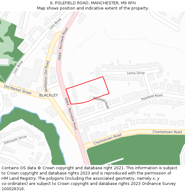 9, POLEFIELD ROAD, MANCHESTER, M9 6FN: Location map and indicative extent of plot