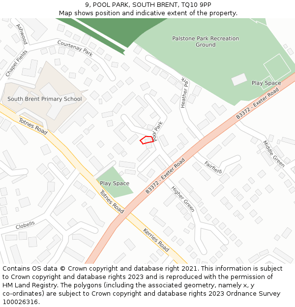9, POOL PARK, SOUTH BRENT, TQ10 9PP: Location map and indicative extent of plot