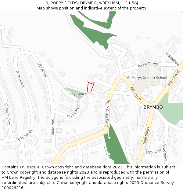 9, POPPY FIELDS, BRYMBO, WREXHAM, LL11 5AJ: Location map and indicative extent of plot