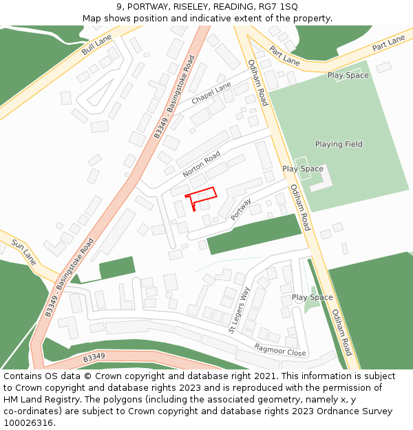 9, PORTWAY, RISELEY, READING, RG7 1SQ: Location map and indicative extent of plot