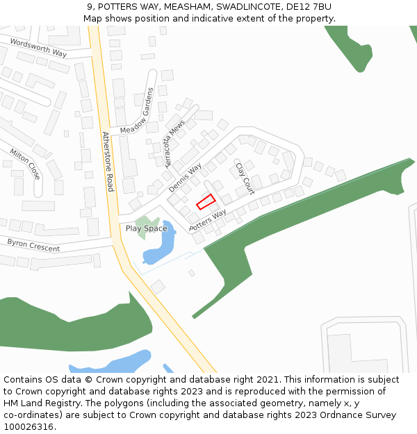 9, POTTERS WAY, MEASHAM, SWADLINCOTE, DE12 7BU: Location map and indicative extent of plot