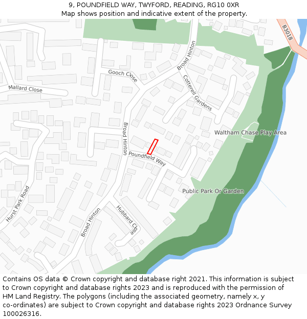 9, POUNDFIELD WAY, TWYFORD, READING, RG10 0XR: Location map and indicative extent of plot