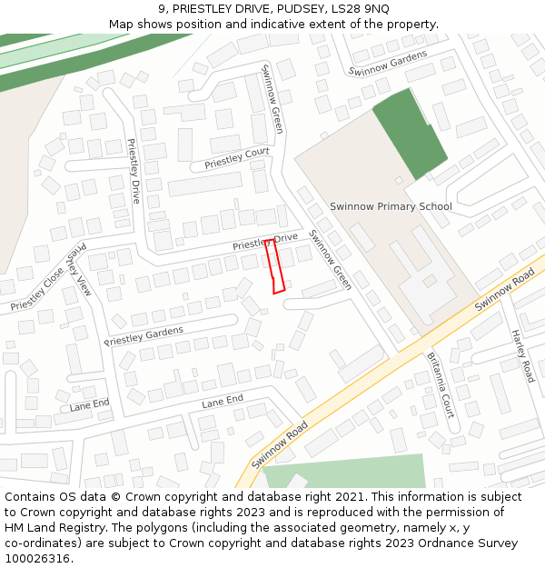 9, PRIESTLEY DRIVE, PUDSEY, LS28 9NQ: Location map and indicative extent of plot
