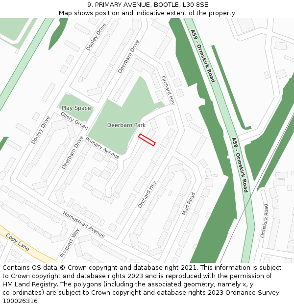 9, PRIMARY AVENUE, BOOTLE, L30 8SE: Location map and indicative extent of plot