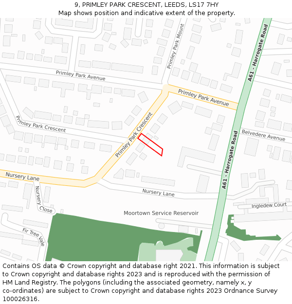 9, PRIMLEY PARK CRESCENT, LEEDS, LS17 7HY: Location map and indicative extent of plot