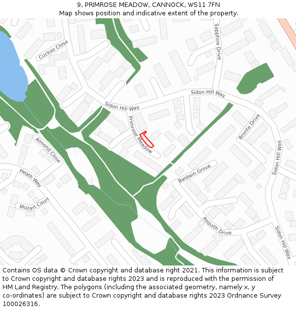 9, PRIMROSE MEADOW, CANNOCK, WS11 7FN: Location map and indicative extent of plot