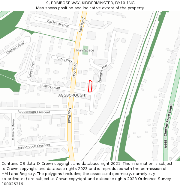 9, PRIMROSE WAY, KIDDERMINSTER, DY10 1NG: Location map and indicative extent of plot