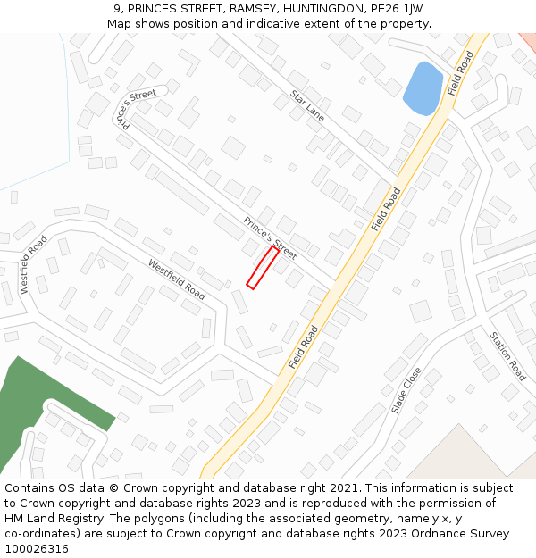 9, PRINCES STREET, RAMSEY, HUNTINGDON, PE26 1JW: Location map and indicative extent of plot