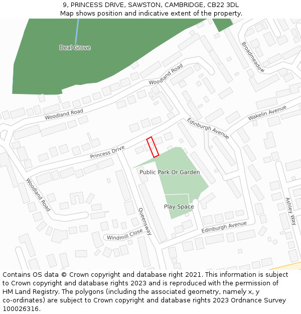 9, PRINCESS DRIVE, SAWSTON, CAMBRIDGE, CB22 3DL: Location map and indicative extent of plot