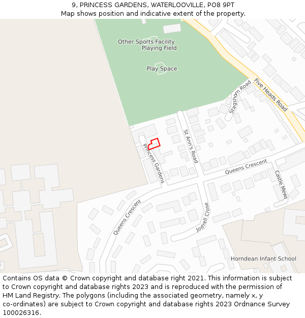 9, PRINCESS GARDENS, WATERLOOVILLE, PO8 9PT: Location map and indicative extent of plot