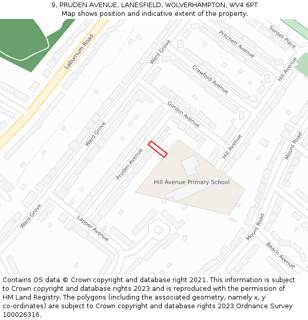 9, PRUDEN AVENUE, LANESFIELD, WOLVERHAMPTON, WV4 6PT: Location map and indicative extent of plot