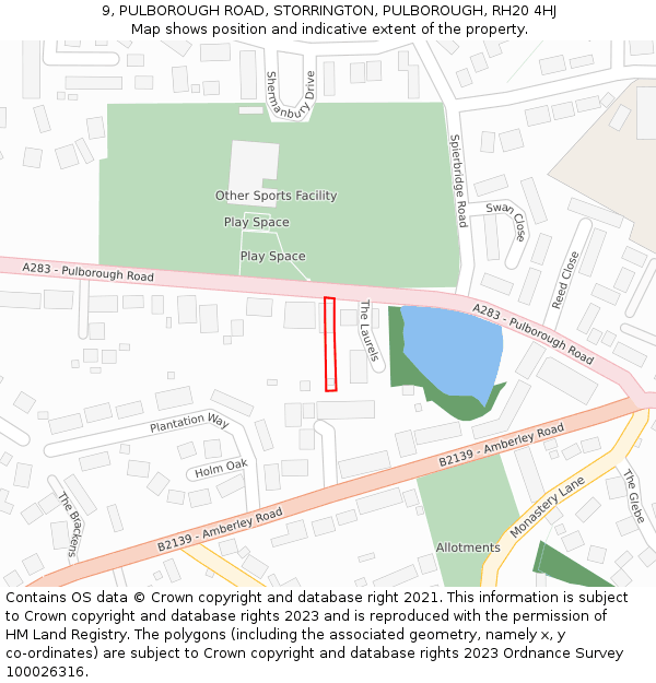 9, PULBOROUGH ROAD, STORRINGTON, PULBOROUGH, RH20 4HJ: Location map and indicative extent of plot