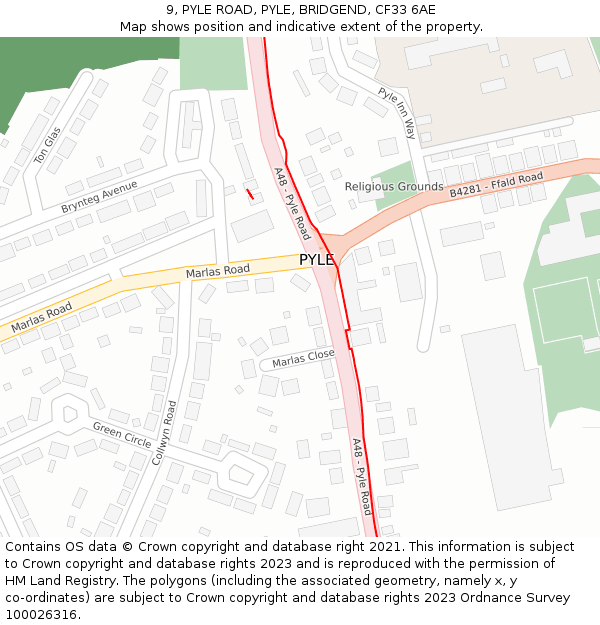 9, PYLE ROAD, PYLE, BRIDGEND, CF33 6AE: Location map and indicative extent of plot