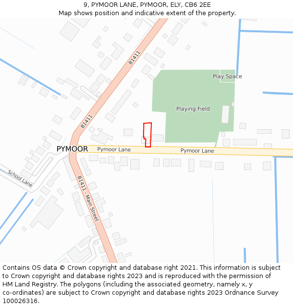 9, PYMOOR LANE, PYMOOR, ELY, CB6 2EE: Location map and indicative extent of plot