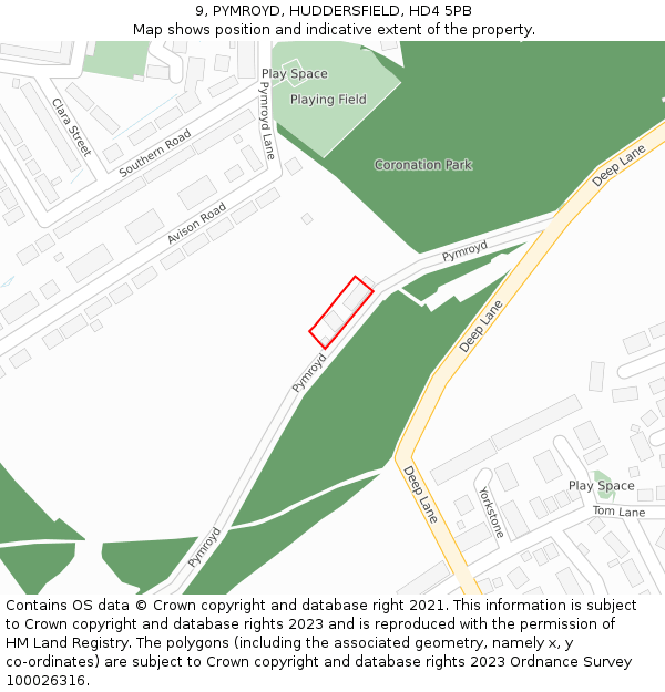 9, PYMROYD, HUDDERSFIELD, HD4 5PB: Location map and indicative extent of plot