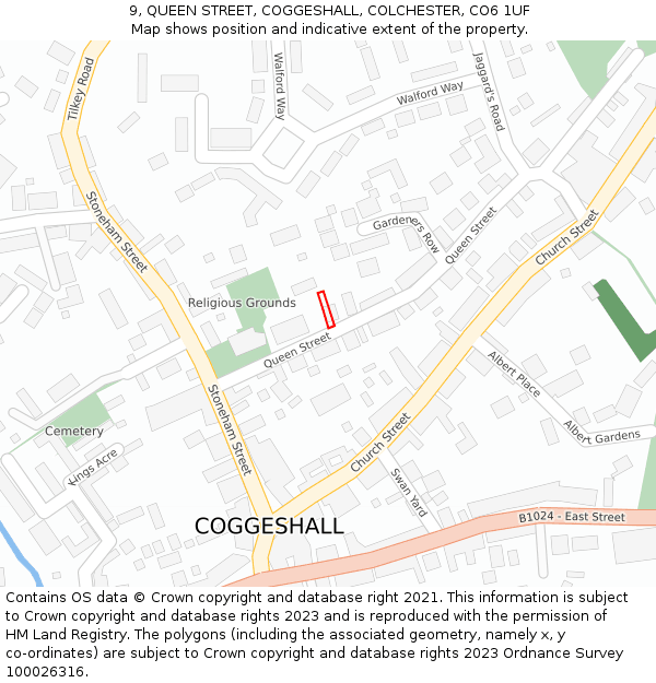 9, QUEEN STREET, COGGESHALL, COLCHESTER, CO6 1UF: Location map and indicative extent of plot