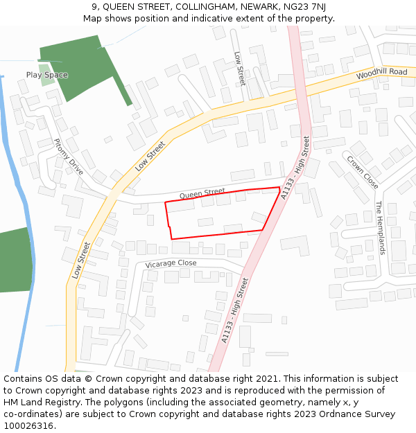 9, QUEEN STREET, COLLINGHAM, NEWARK, NG23 7NJ: Location map and indicative extent of plot