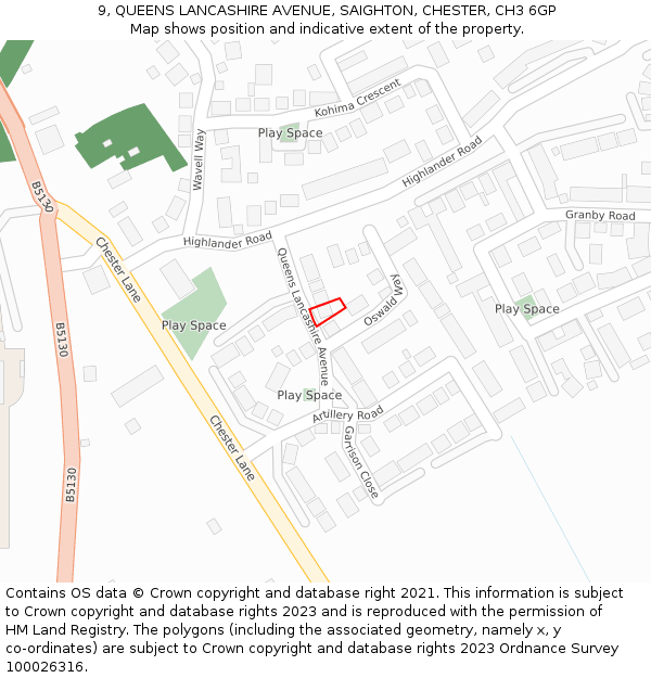 9, QUEENS LANCASHIRE AVENUE, SAIGHTON, CHESTER, CH3 6GP: Location map and indicative extent of plot