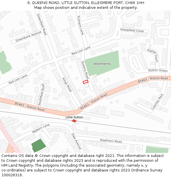 9, QUEENS ROAD, LITTLE SUTTON, ELLESMERE PORT, CH66 1HH: Location map and indicative extent of plot