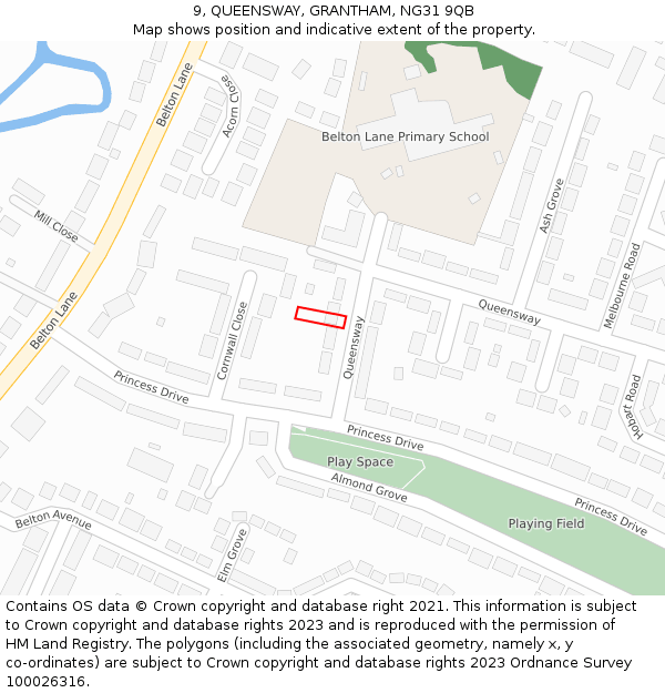 9, QUEENSWAY, GRANTHAM, NG31 9QB: Location map and indicative extent of plot