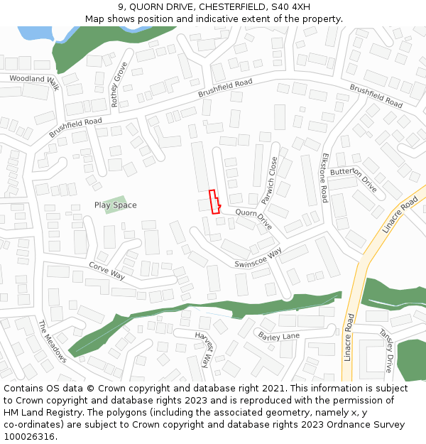 9, QUORN DRIVE, CHESTERFIELD, S40 4XH: Location map and indicative extent of plot