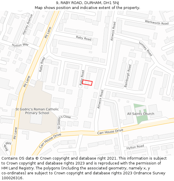 9, RABY ROAD, DURHAM, DH1 5NJ: Location map and indicative extent of plot