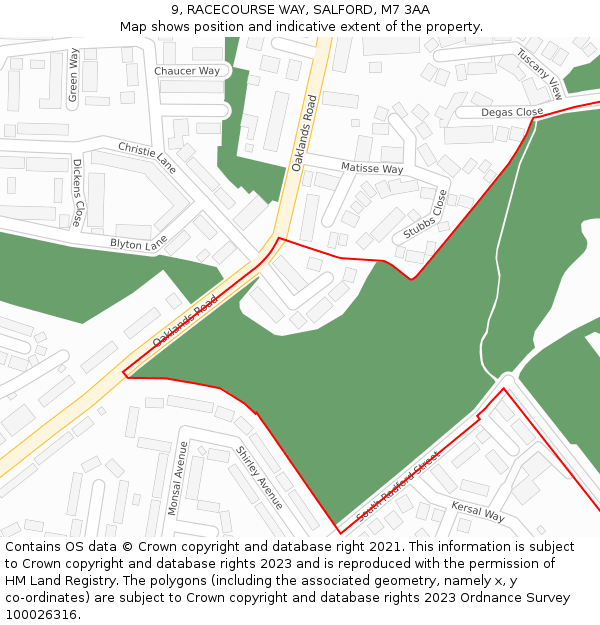 9, RACECOURSE WAY, SALFORD, M7 3AA: Location map and indicative extent of plot